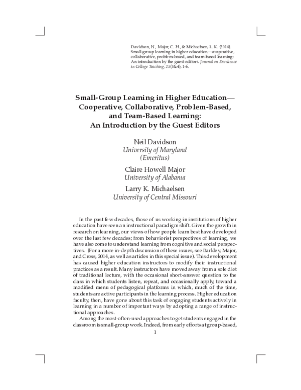 (PDF) Small-Group Learning in Higher Education— Cooperative ...