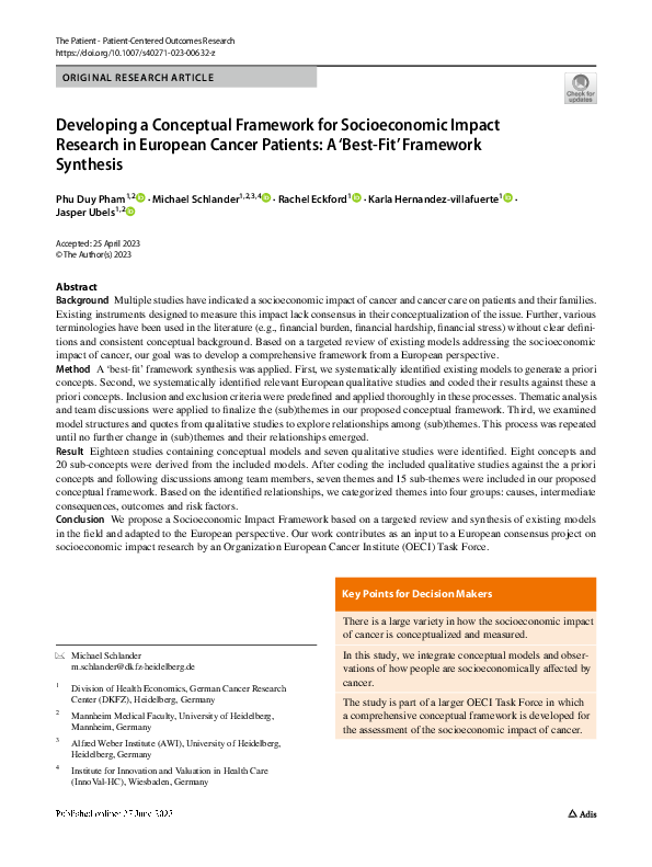 (PDF) Developing a Conceptual Framework for Socioeconomic Impact ...
