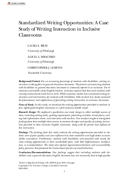 (PDF) Standardized Writing Opportunities: A Case Study of Writing ...