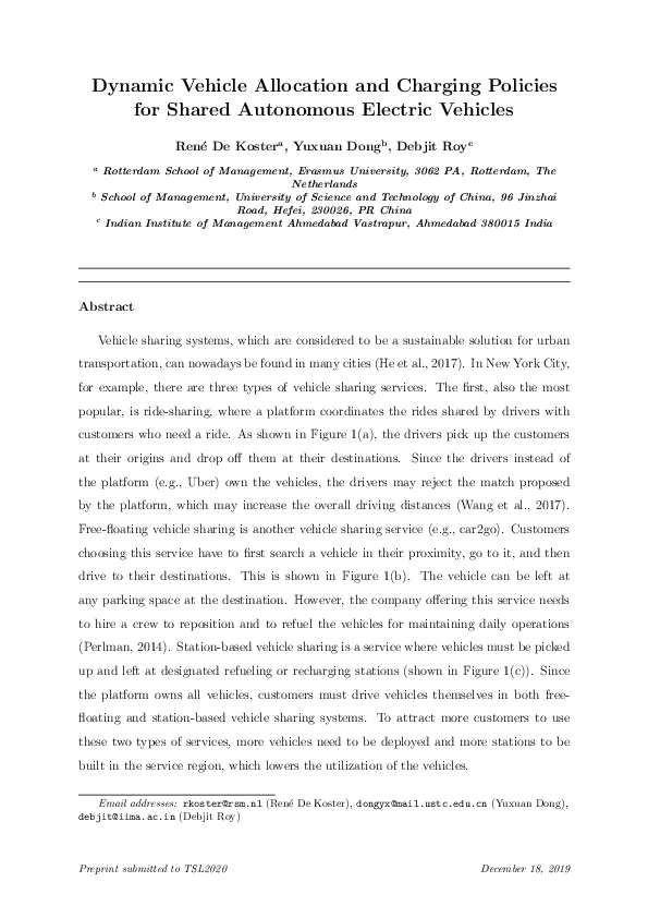 (PDF) Dynamic Vehicle Allocation and Charging Policies for Autonomous ...