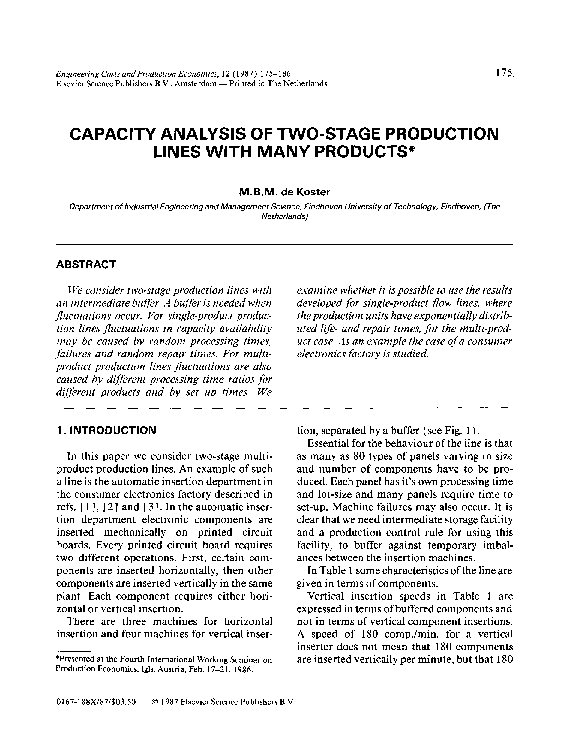 (PDF) Capacity analysis of two-stage production lines with many products