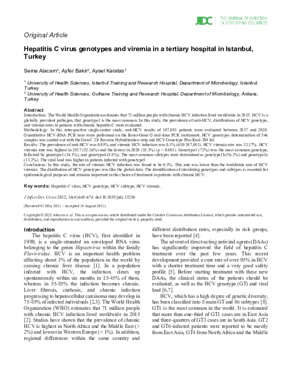 (PDF) Hepatitis C virus genotypes and viremia in a tertiary hospital in ...