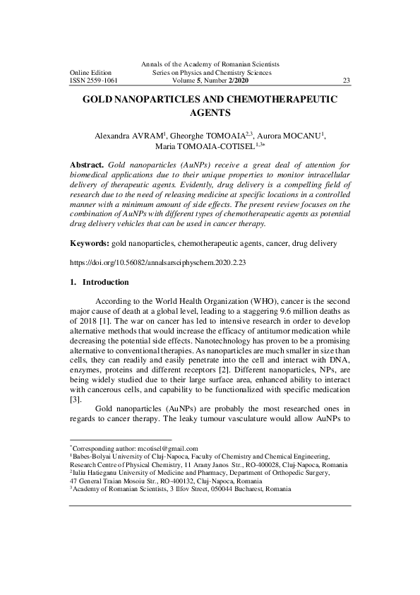(PDF) Gold Nanoparticles and Chemotherapeutic Agents