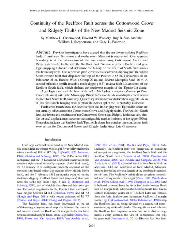 (PDF) Continuity of the Reelfoot Fault across the Cottonwood Grove and ...