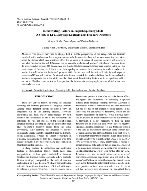 (PDF) Demotivating Factors on English Speaking Skill: A Study of EFL ...