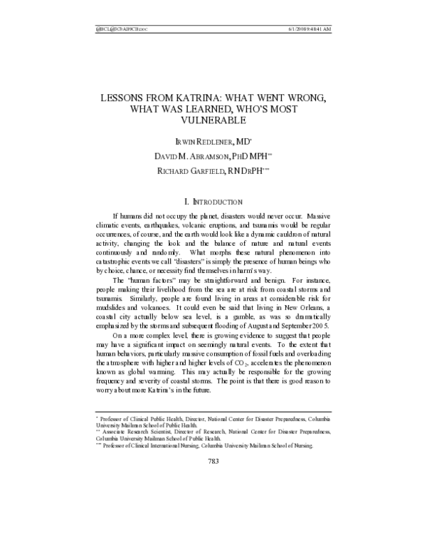 (PDF) Lessons from Katrina – What Went Wrong, What Was Learned, Who’s ...