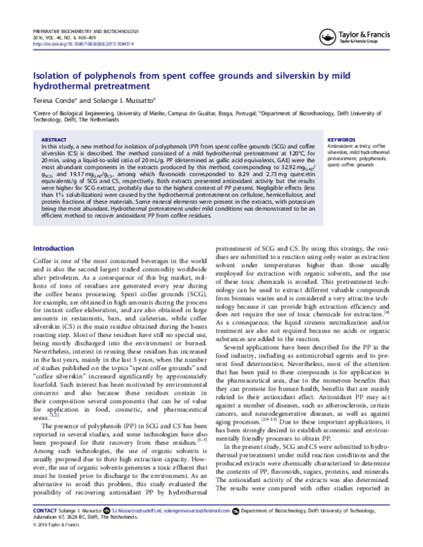 (PDF) Isolation of polyphenols from spent coffee grounds and silverskin ...