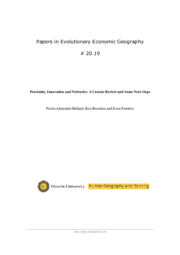 Proximity, innovation and networks: a concise review and some next steps