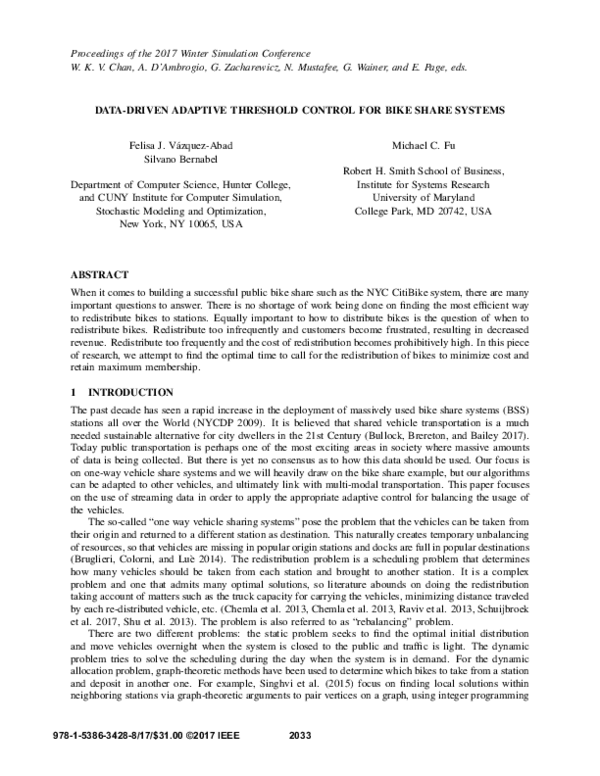(PDF) Data-driven adaptive threshold control for bike share systems