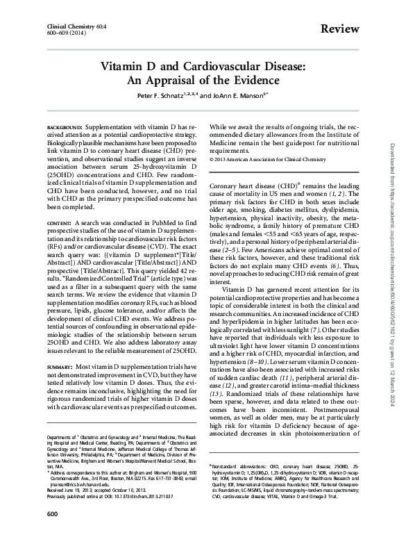 (PDF) Vitamin D and Cardiovascular Disease: An Appraisal of the Evidence