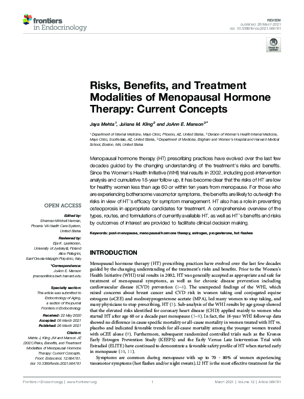 (PDF) Risks, Benefits, and Treatment Modalities of Menopausal Hormone ...
