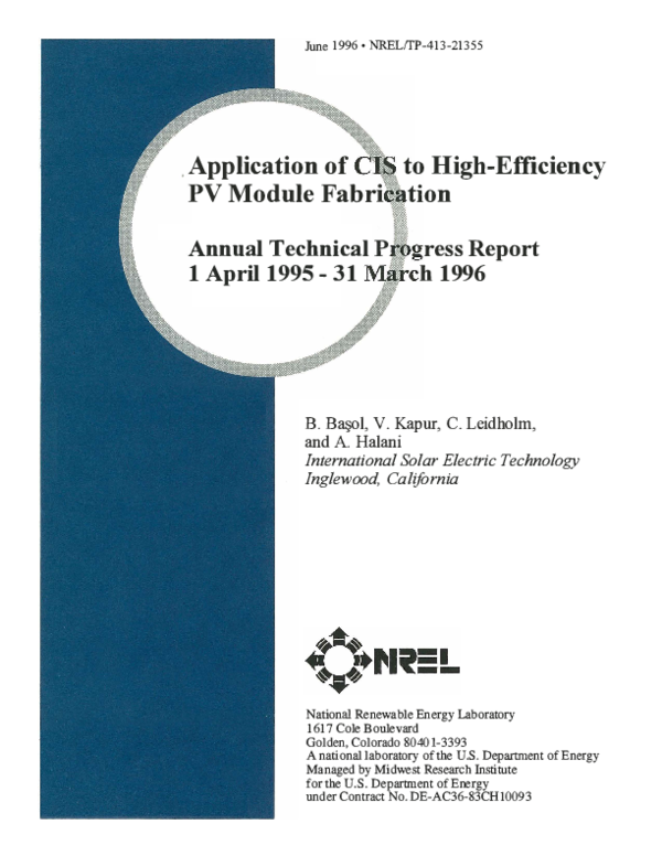 (PDF) Application of CIS to high-efficiency PV module fabrication ...