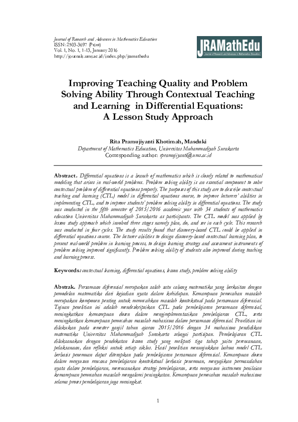 (PDF) Improving Teaching Quality and Problem Solving Ability Through ...