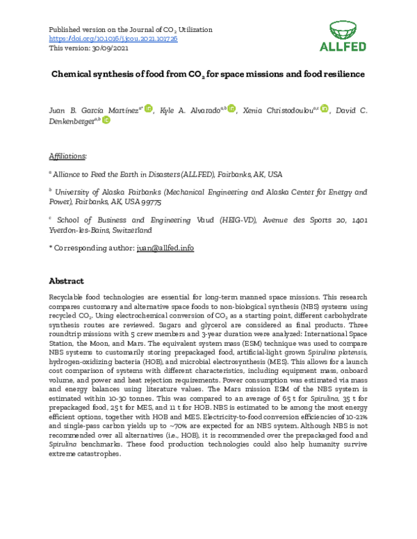 (PDF) Chemical synthesis of food from CO2 for space missions and food ...
