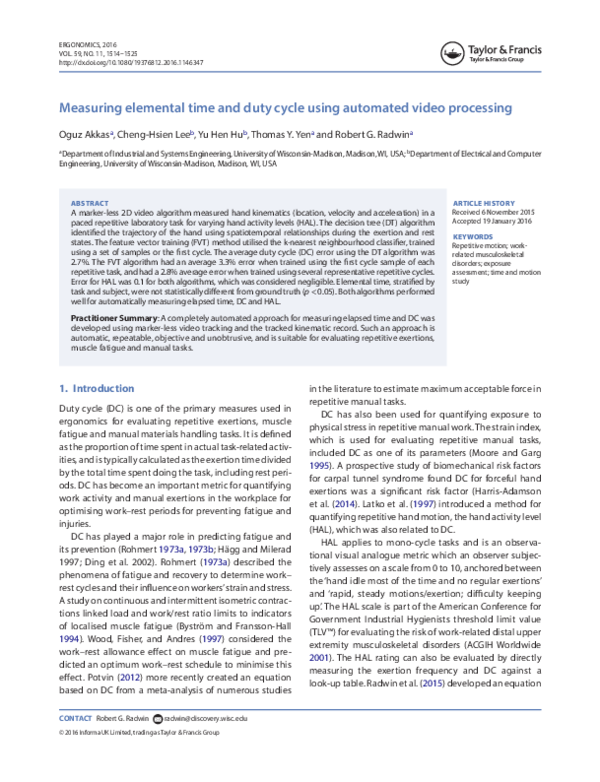 (PDF) Measuring Elemental Time and Duty Cycle Using Automated Video ...