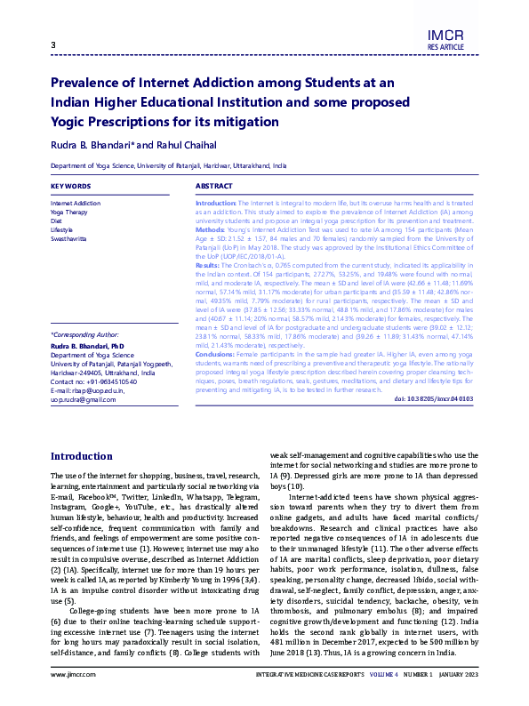 (PDF) Prevalence of Internet Addiction among Students at an Indian ...