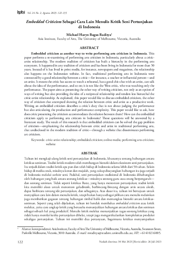 (PDF) Embedded Criticism Sebagai Cara Lain Menulis Kritik Seni ...