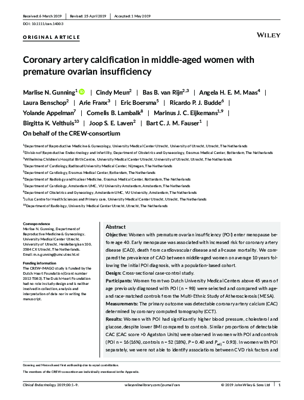 (PDF) Coronary artery calcification in middle‐aged women with premature ...