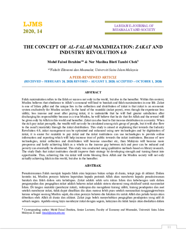 (PDF) The Concept of Al-Falah Maximization: Zakat and Industry ...
