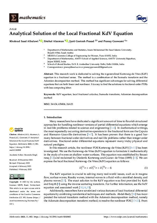 (PDF) Analytical Solution of the Local Fractional KdV Equation