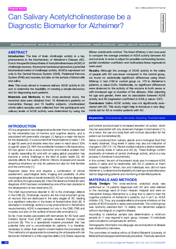 (PDF) Can Salivary Acetylcholinesterase be a Diagnostic Biomarker for ...