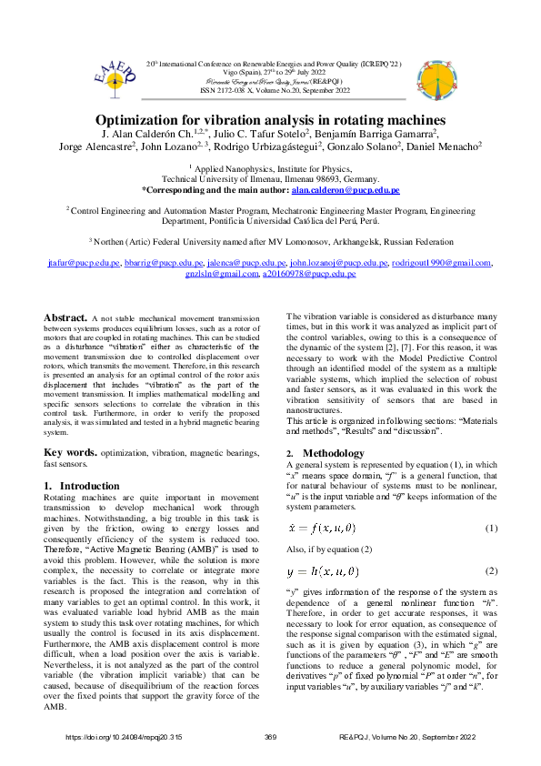 (PDF) Optimization for vibration analysis in rotating machines