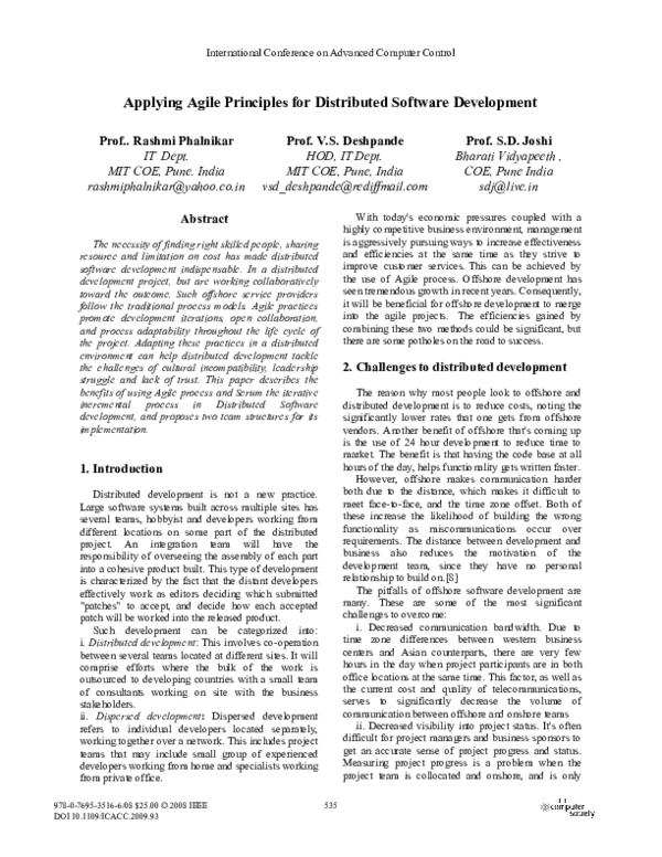 (PDF) Applying Agile Principles for Distributed Software Development