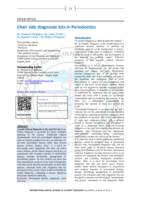 (PDF) Chair Side Diagnostic Kits in Periodontics