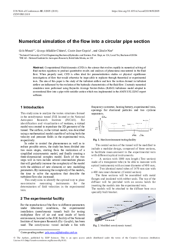 (PDF) Numerical simulation of the flow into a circular pipe section