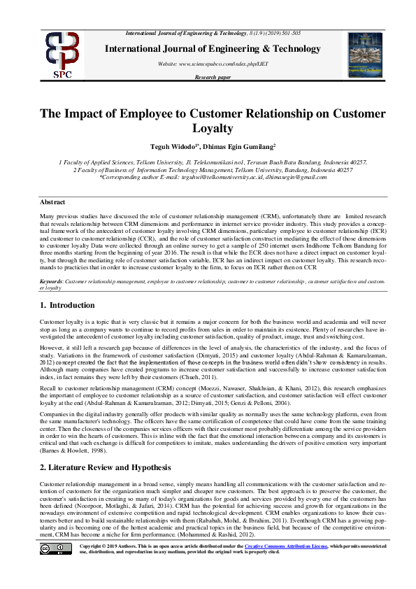 (PDF) The Impact of Employee to Customer Relationship on Customer Loyalty