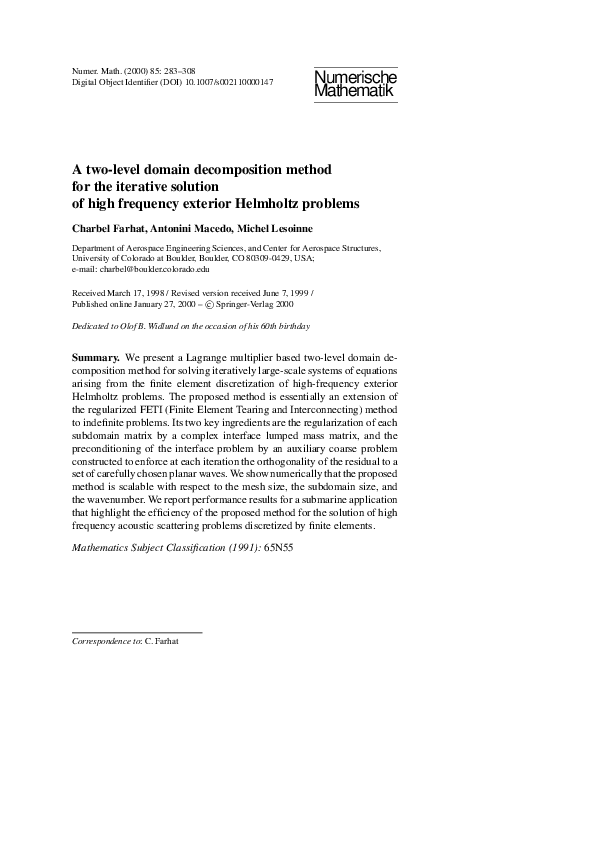 (PDF) A two-level domain decomposition method for the iterative ...