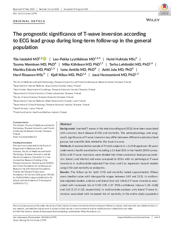(PDF) The prognostic significance of T‐wave inversion according to ECG ...
