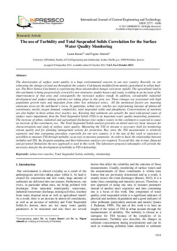 (PDF) The use of Turbidity and Total Suspended Solids Correlation for ...