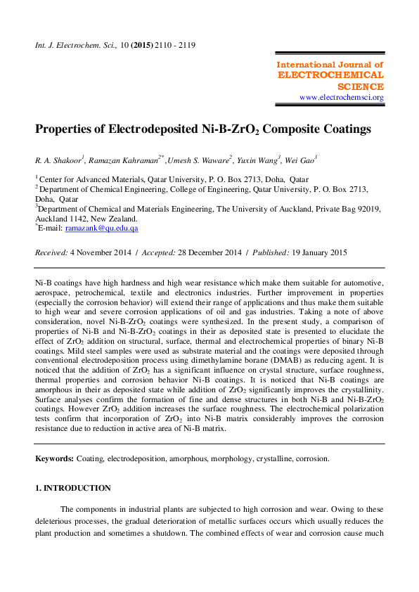 (PDF) Properties of Electrodeposited Ni-B-ZrO2 Composite Coatings
