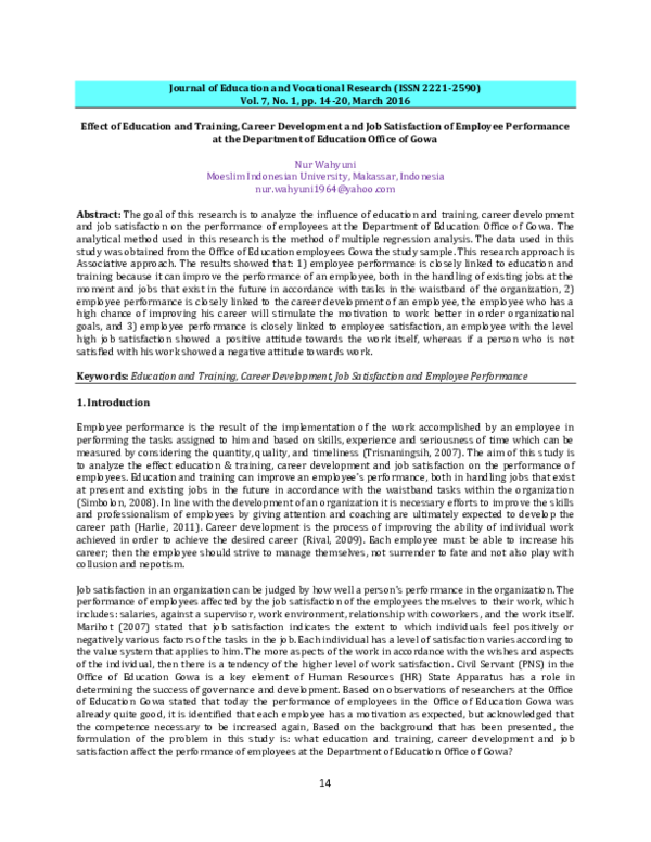 (PDF) Effect of Education and Training, Career Development and Job ...