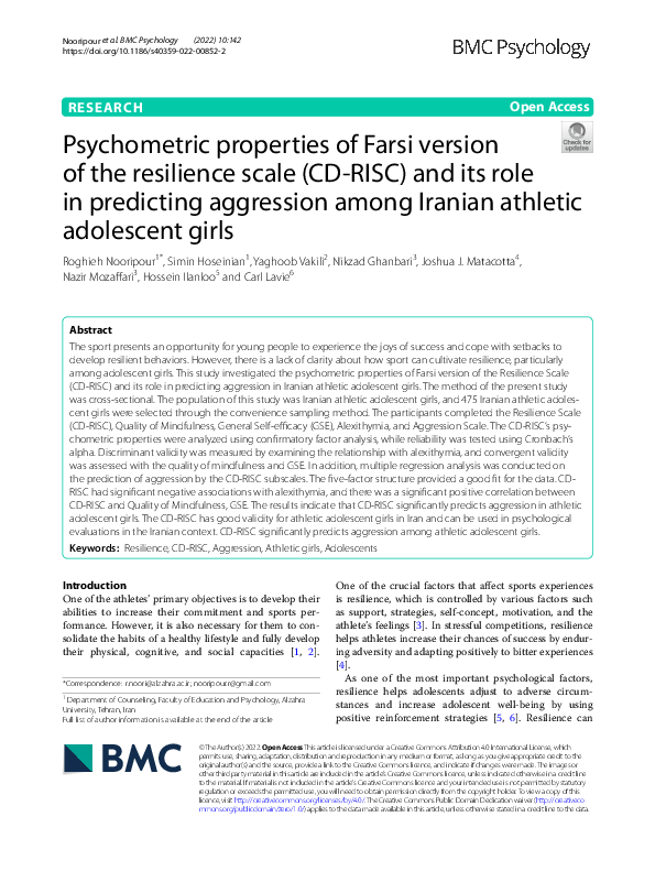 (PDF) Psychometric properties of Farsi version of the resilience scale ...