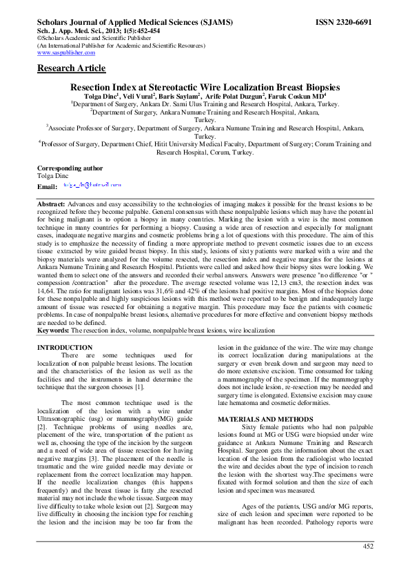 (PDF) Resection Index at Stereotactic Wire Localization Breast Biopsies