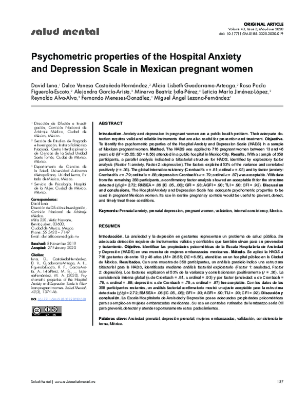 (PDF) Psychometric properties of the Hospital Anxiety and Depression ...