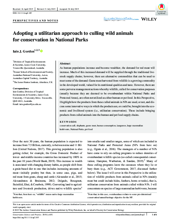 (PDF) Adopting a utilitarian approach to culling wild animals for ...