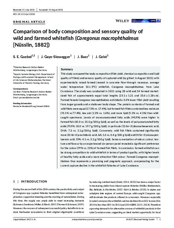 (PDF) Comparison of body composition and sensory quality of wild and ...