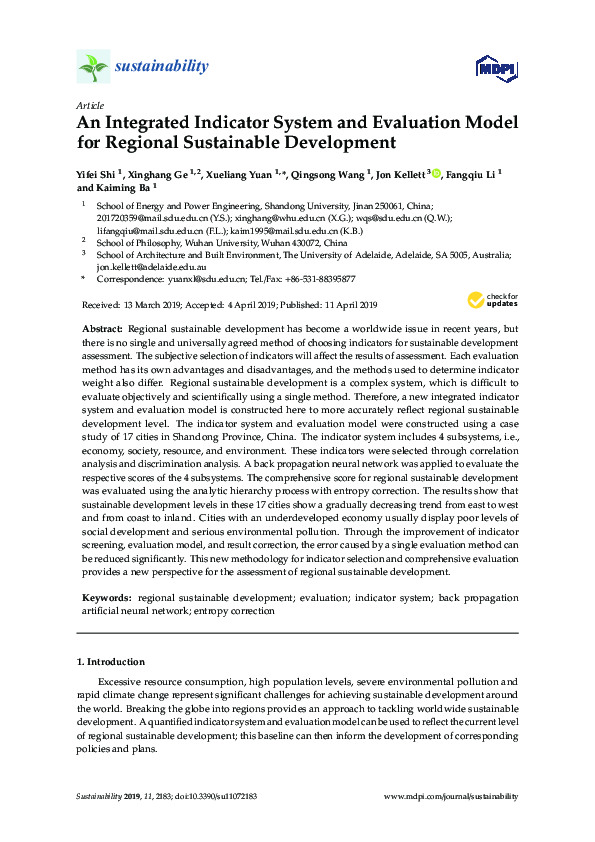 (PDF) An Integrated Indicator System and Evaluation Model for Regional ...