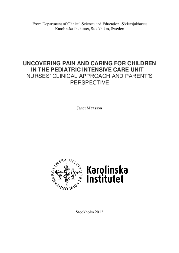 (PDF) Uncovering pain and caring for children in the pediatric ...