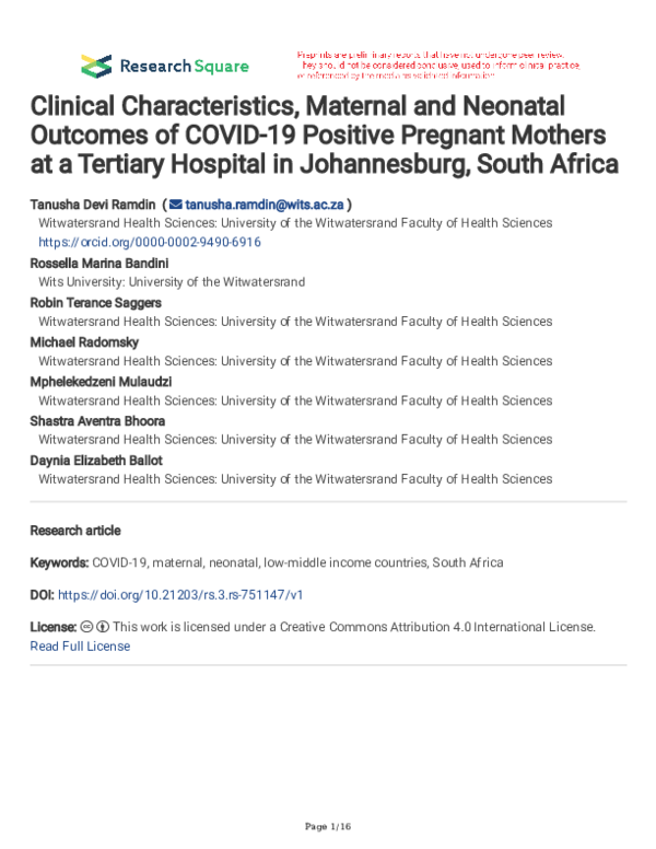 (PDF) Clinical Characteristics, Maternal and Neonatal Outcomes of COVID ...