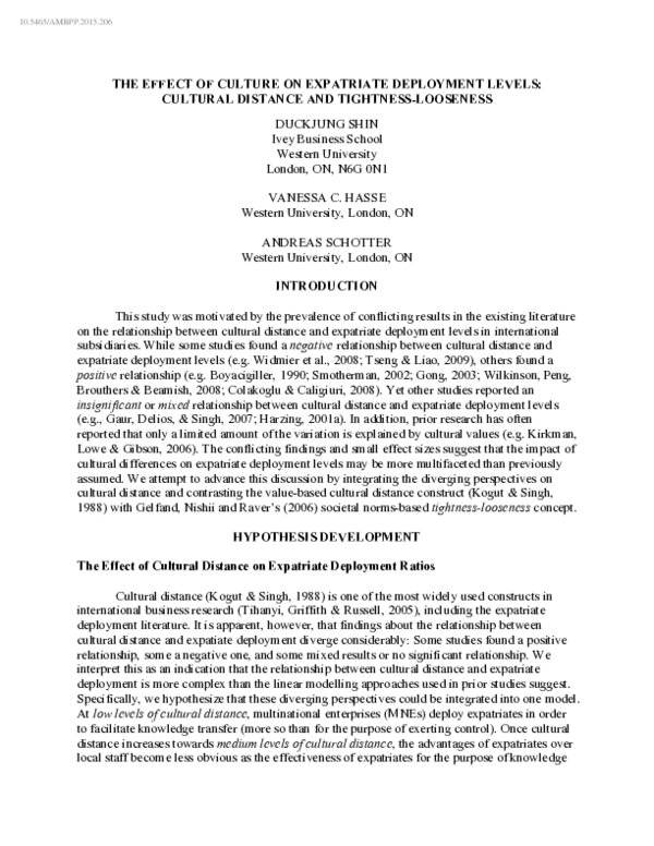 (PDF) The Effect of Culture on Expatriate Deployment Levels: Cultural ...