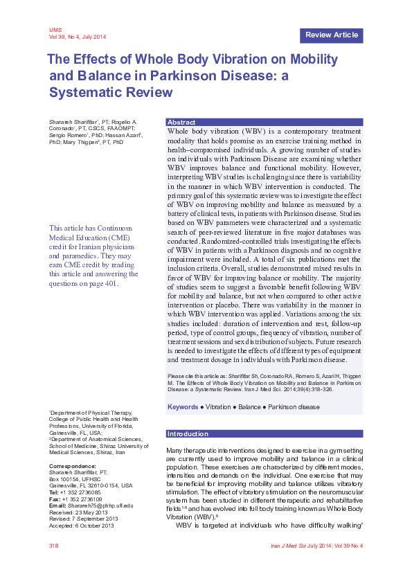 (PDF) The effects of whole body vibration on mobility and balance in ...