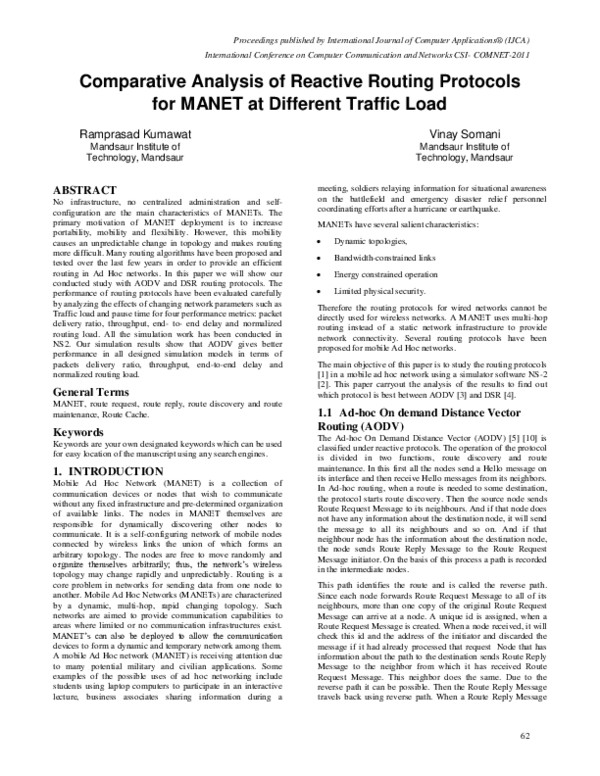 (PDF) Comparative Analysis of Reactive Routing Protocols for Manet at ...
