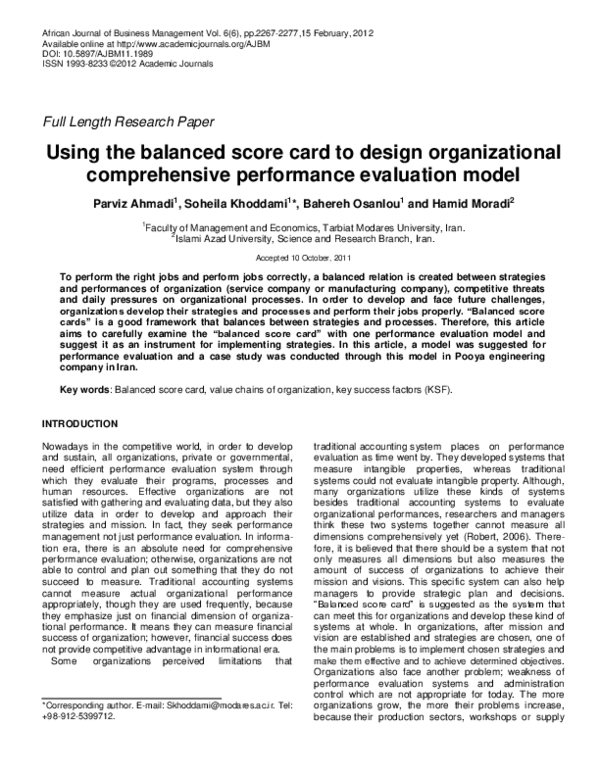 (PDF) Using the balanced score card to design organizational ...
