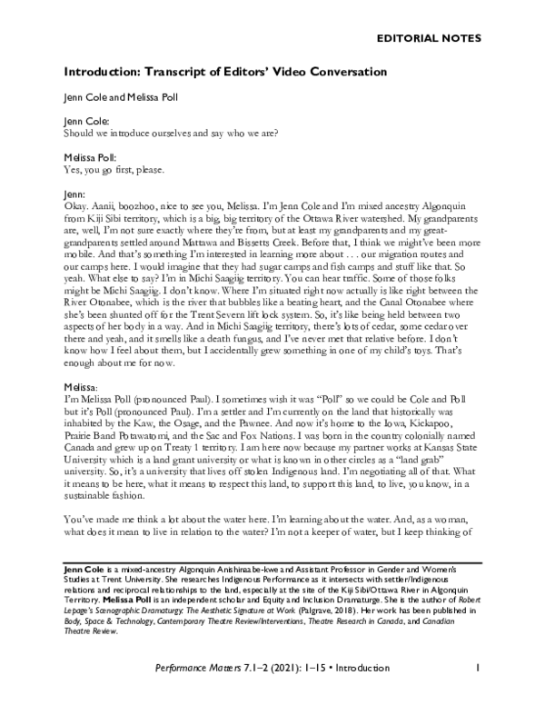 (PDF) Introduction: Editors' Video Conversation and Conversation Transcript