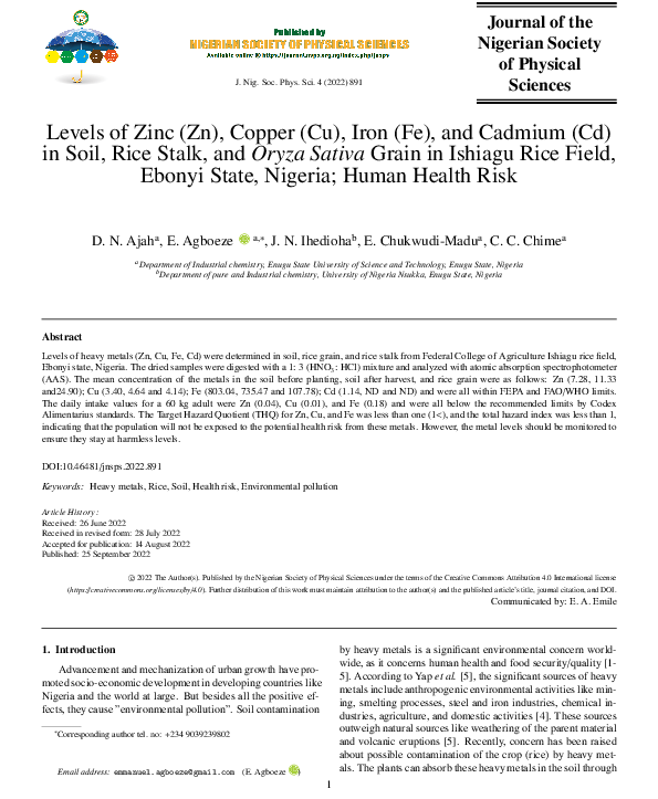 (PDF) Levels of Zinc (Zn), Copper (Cu), Iron (Fe), and Cadmium (Cd) in ...