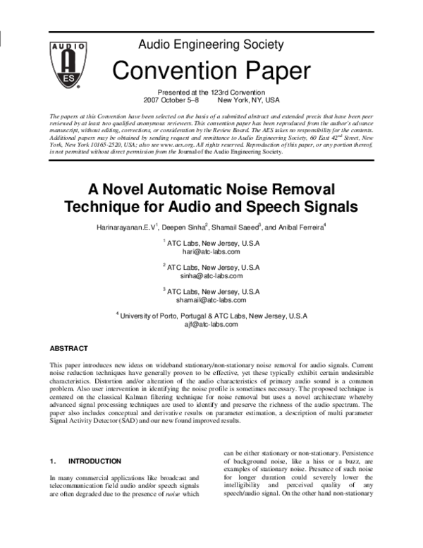 (PDF) A Novel Automatic Noise Removal Technique for Audio and Speech ...